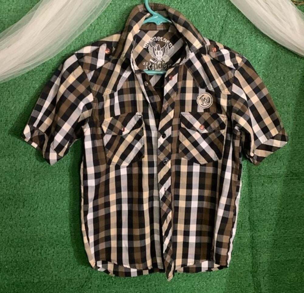 Raider Jean Co. Boys Plaid Short Sleeve Pearl Snap Western Button-Down Shirt